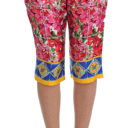 Pantaloni di seta floreale multicolore