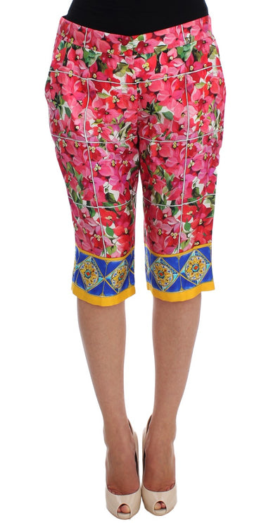 Pantaloni di seta floreale multicolore