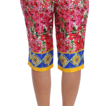 Pantaloni di seta floreale multicolore