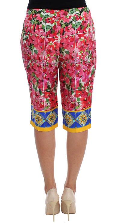 Pantaloni di seta floreale multicolore