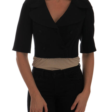 Chic negro blazer de doble pecho cortado