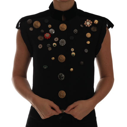 Embellished Black Military Style Vest