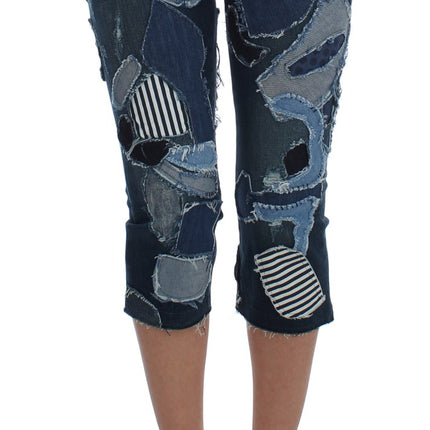 Shorts di denim chic blu patchwork