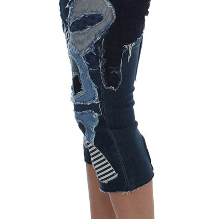 Shorts di denim chic blu patchwork