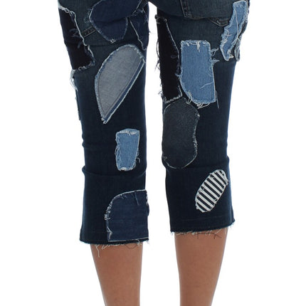 Shorts di denim chic blu patchwork