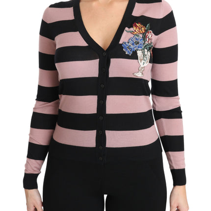 Elegant Floral Embroidered Cashmere Cardigan