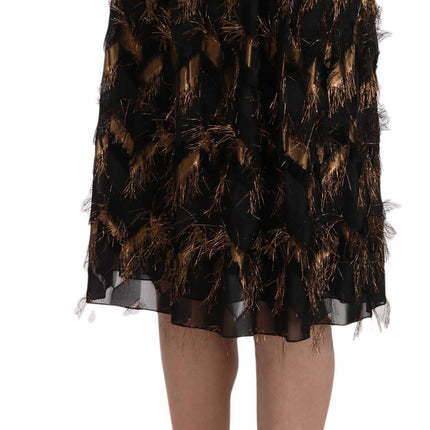 Elegante gouden zwarte zijden blend hoge taille rok