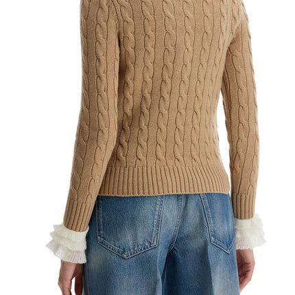 Valentino Garavani beige and ivory cable knit crew neck sweater