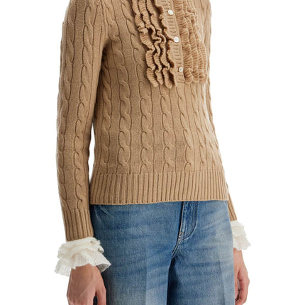 Valentino Garavani beige and ivory cable knit crew neck sweater