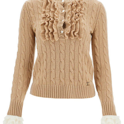 Valentino Garavani beige and ivory cable knit crew neck sweater