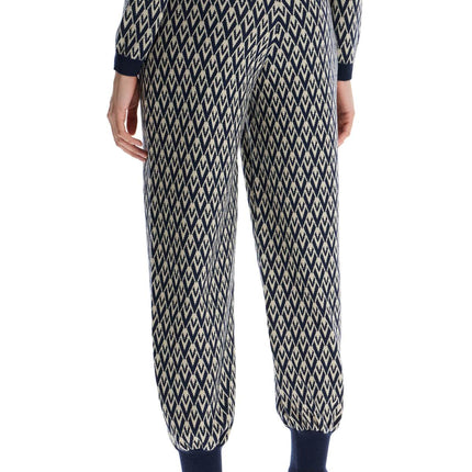 Valentino Garavani high-waisted wide-leg zigzag cream and navy virgin wool pants