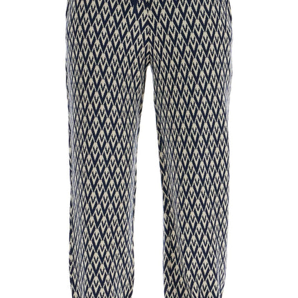 Valentino Garavani high-waisted wide-leg zigzag cream and navy virgin wool pants