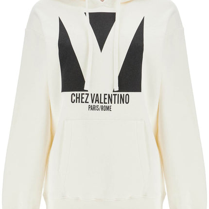 Valentino Garavani ivory cotton hoodie with large logo