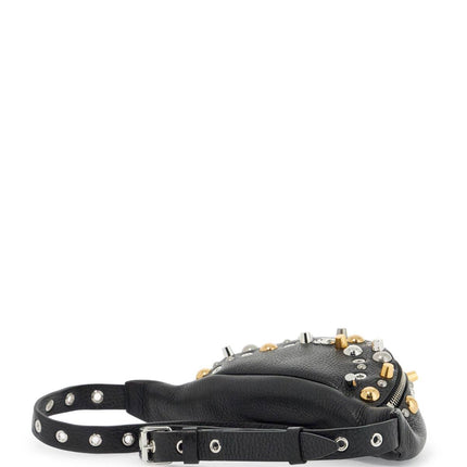 Valentino Garavani black leather belt bag with studs and shoulder strap