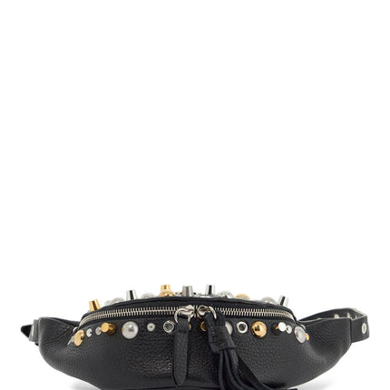 Valentino Garavani black leather belt bag with studs and shoulder strap