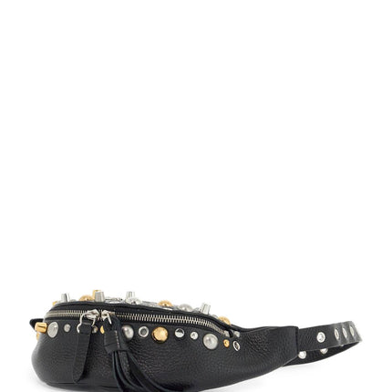 Valentino Garavani black leather belt bag with studs and shoulder strap