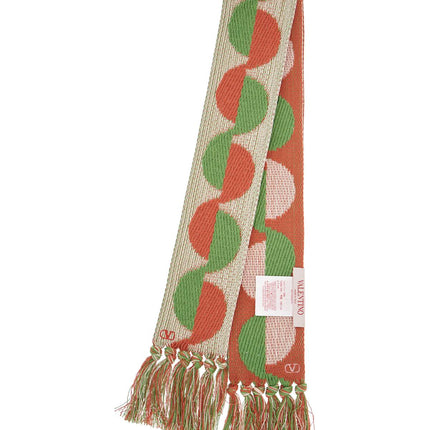 Valentino Garavani ivory orange green patterned scarf with fringes spring summer