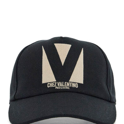 Valentino Garavani black baseball cap with butter logo in adjustable cotton