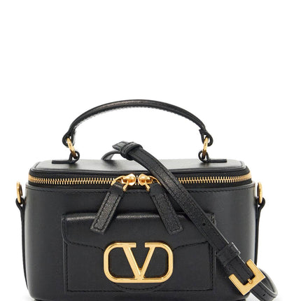 Valentino Garavani beauty case pelle nera con zip dorata e tracolla regolabile