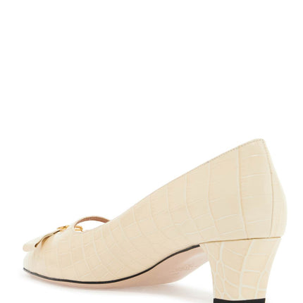 Valentino Garavani butter white crocodile effect leather pumps with medium heel