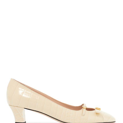 Valentino Garavani butter white crocodile effect leather pumps with medium heel