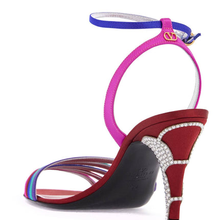 Valentino Garavani multicolor high heel sandals with strass in calfskin and red sole