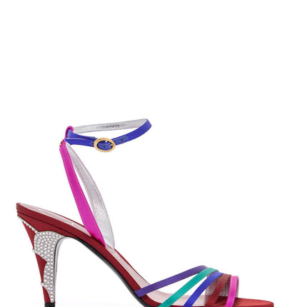 Valentino Garavani multicolor high heel sandals with strass in calfskin and red sole