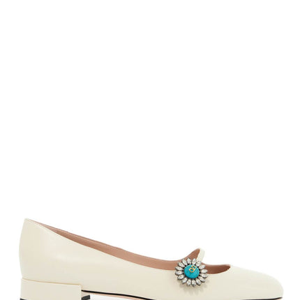 Valentino Garavani ivory kid leather ballerinas with crystal flower