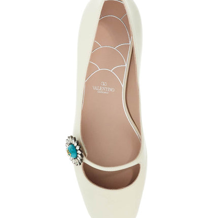 Valentino Garavani ivory kid leather ballerinas with crystal flower