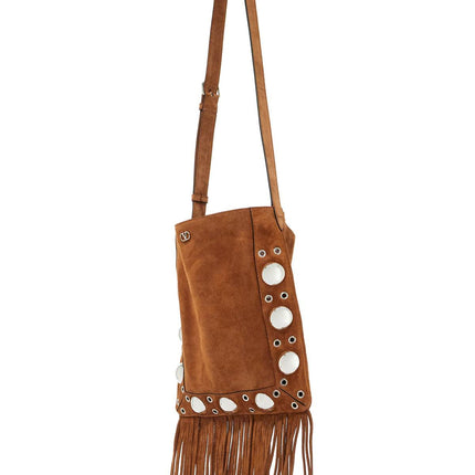 Valentino Garavani brown copper suede crossbody bag with studs and fringe