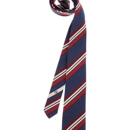 Valentino Garavani dark blue silk tie with diagonal bordeaux and white stripes