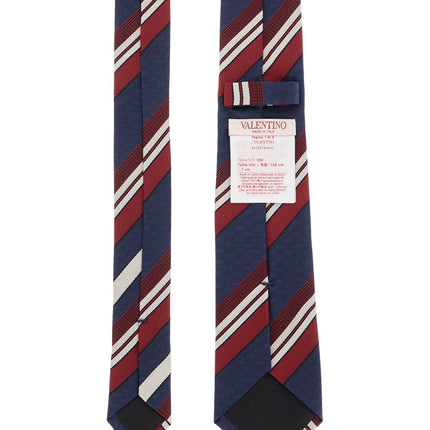 Valentino Garavani dark blue silk tie with diagonal bordeaux and white stripes