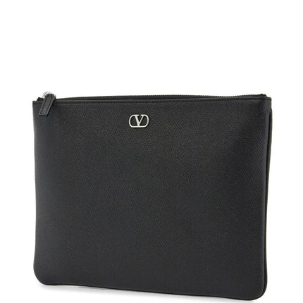 Valentino Garavani black leather minimalist pouch with zip