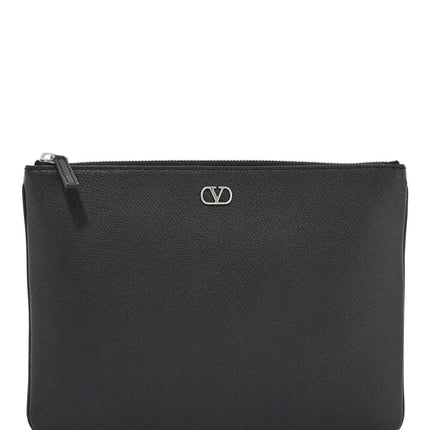 Valentino Garavani black leather minimalist pouch with zip