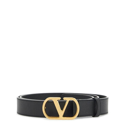 Valentino Garavani elegant black leather belt with gold buckle 30 mm