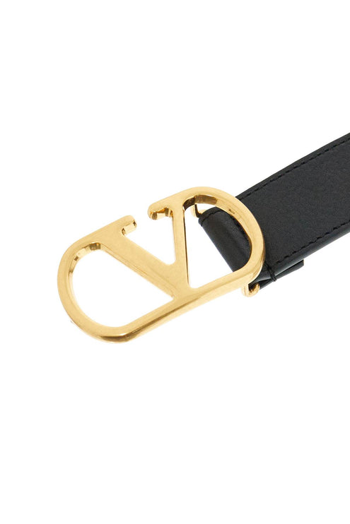 Valentino Garavani elegant black leather belt with gold buckle 30 mm