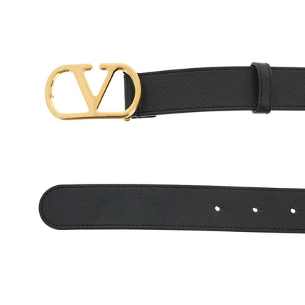 Valentino Garavani elegant black leather belt with gold buckle 30 mm