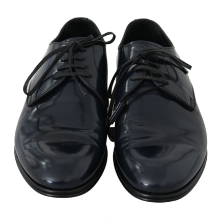 Elegant Dark Blue Leather Derby Dress Shoes