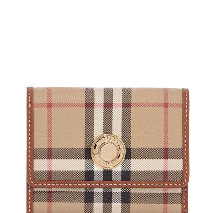 Burberry compact beige tartan wallet in polyurethane with gold buttons