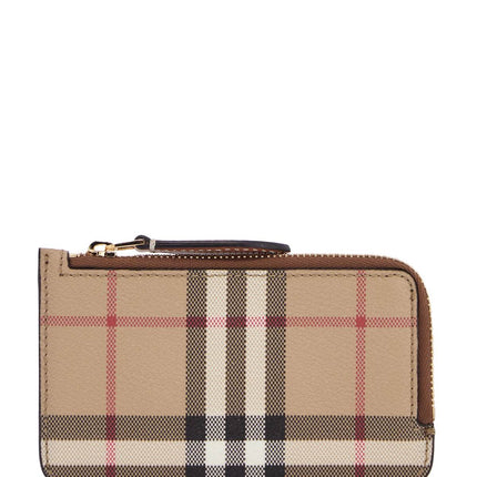 Burberry beige leather wallet with check pattern and zip closure