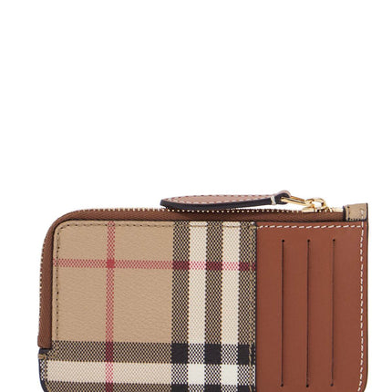 Burberry beige leather wallet with check pattern and zip closure