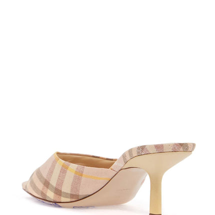 Burberry beige check linen mule sandals with 6.5 cm heel lf mews 65 chk 162393