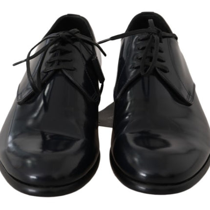 Elegantes zapatos Derby de cuero azul oscuro