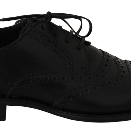 Elegant Black Leather Derby Wingtip Dress Shoes