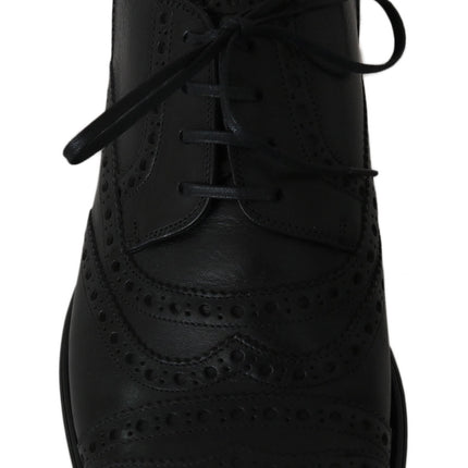 Elegant Black Leather Derby Wingtip Dress Shoes