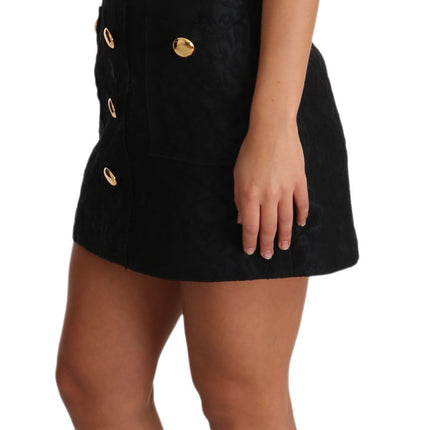 Elegant Black Button Embellished Mini Dress