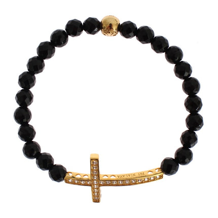 Brazalete esterlina chapada en oro con CZ Diamond Cross