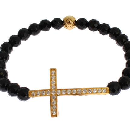 Brazalete esterlina chapada en oro con CZ Diamond Cross