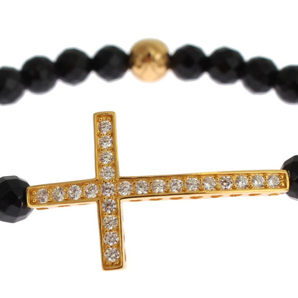 Brazalete esterlina chapada en oro con CZ Diamond Cross