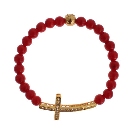 Elegant Gold and Red Coral Beaded Bracelet